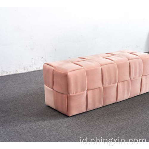 Pink Beludru Penyimpanan Ottoman Furniture Ruang Tamu